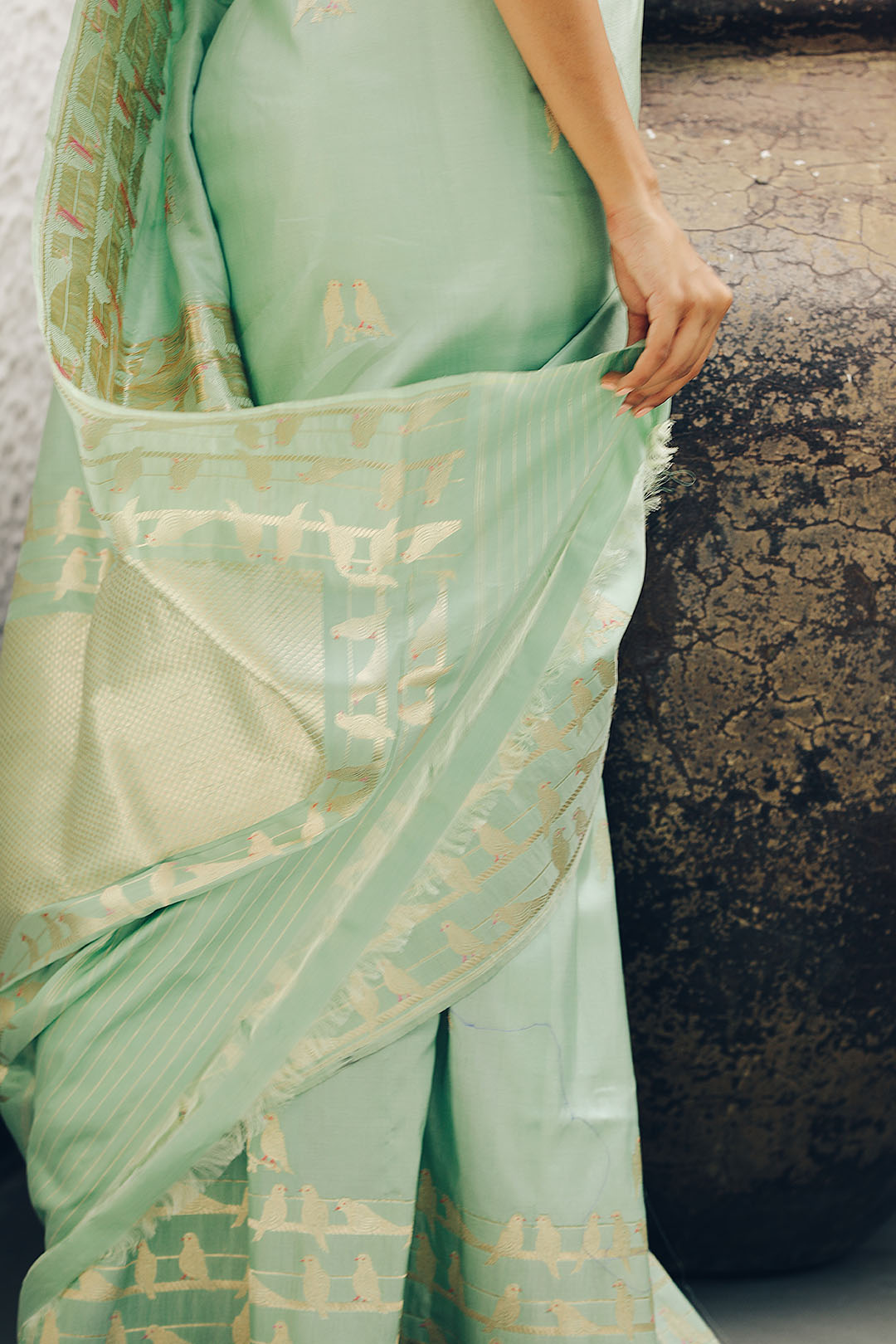 Pista  colour pure banarasi silk saree with Bird motifs