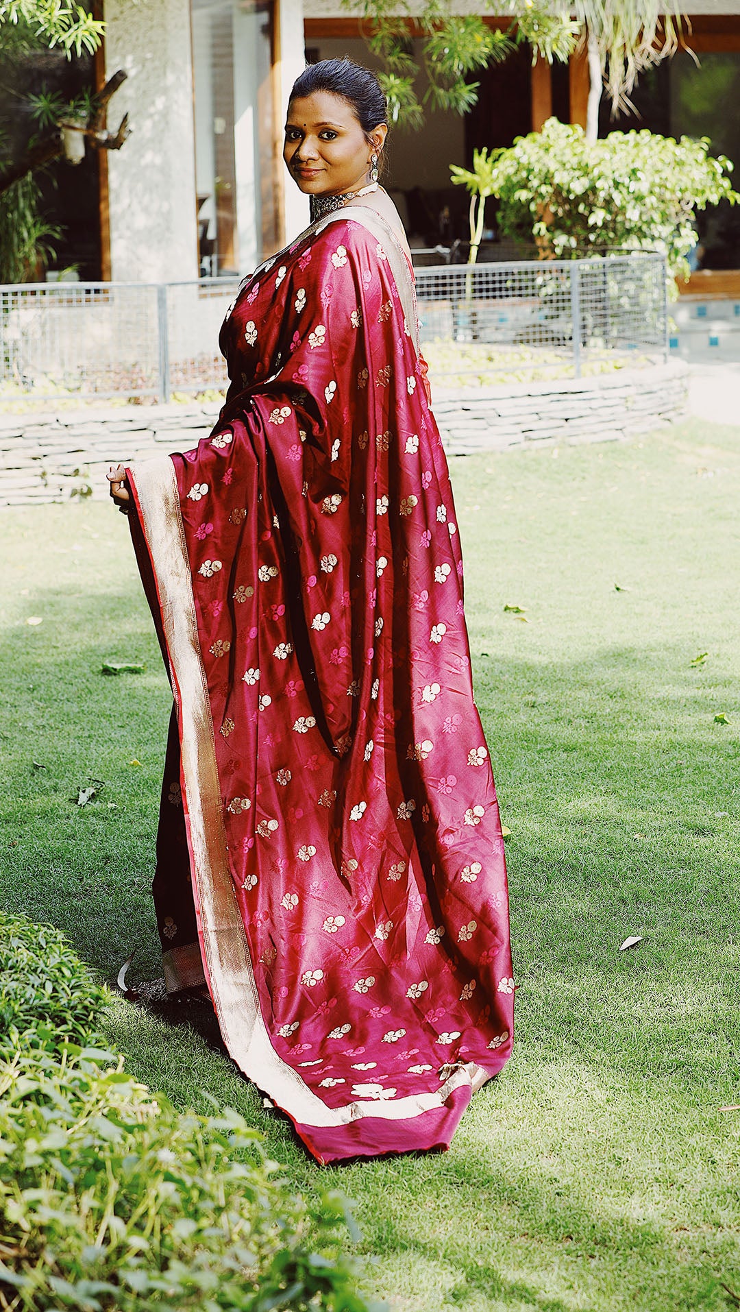 Wine colour pure banarasi silk saree