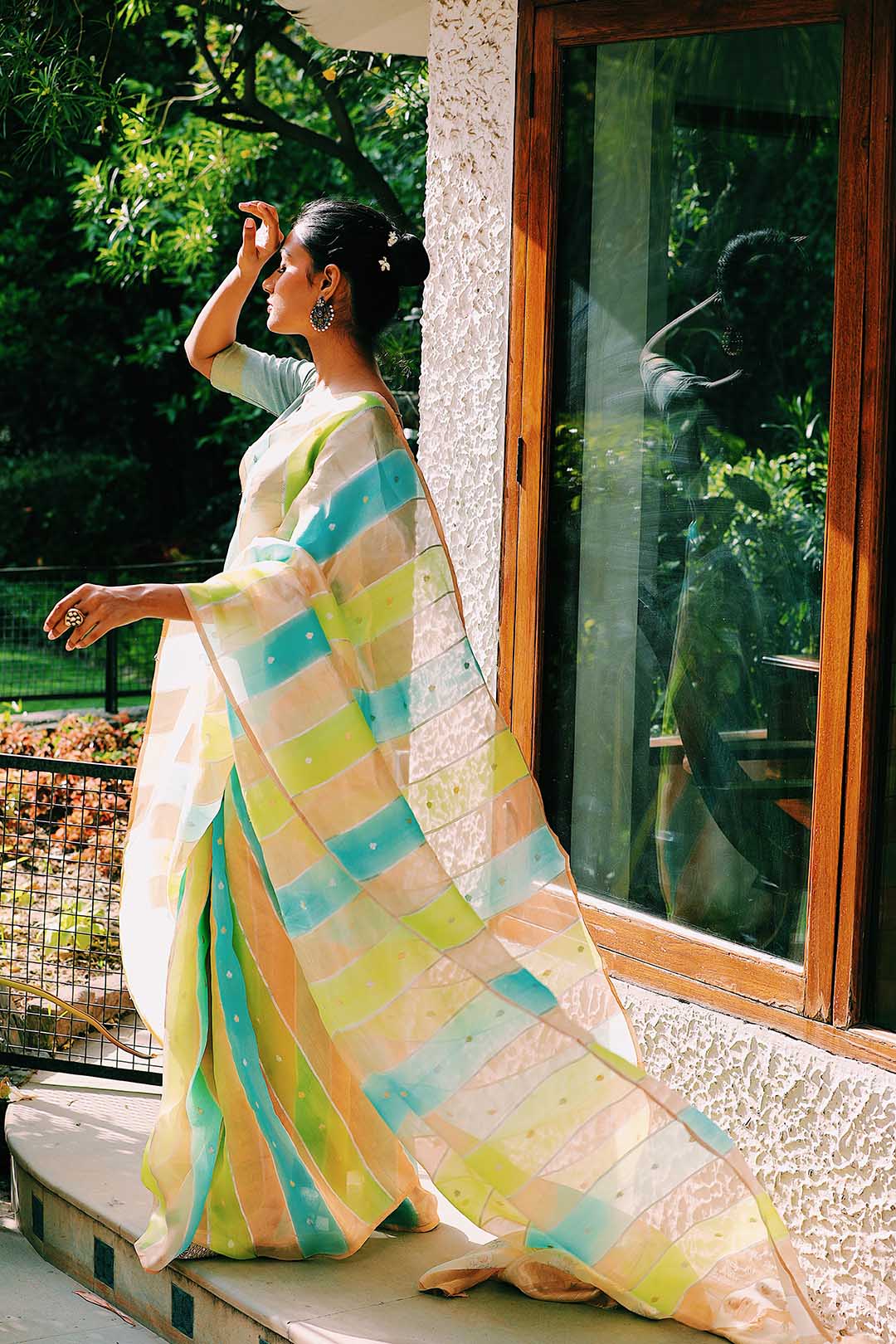 Multicolour pure organza banarasi Rangkat saree