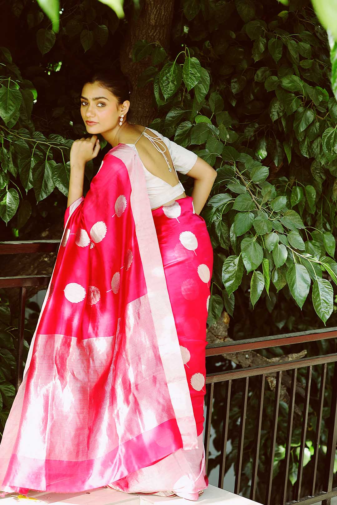 Rani pink pure silk chanderi saree