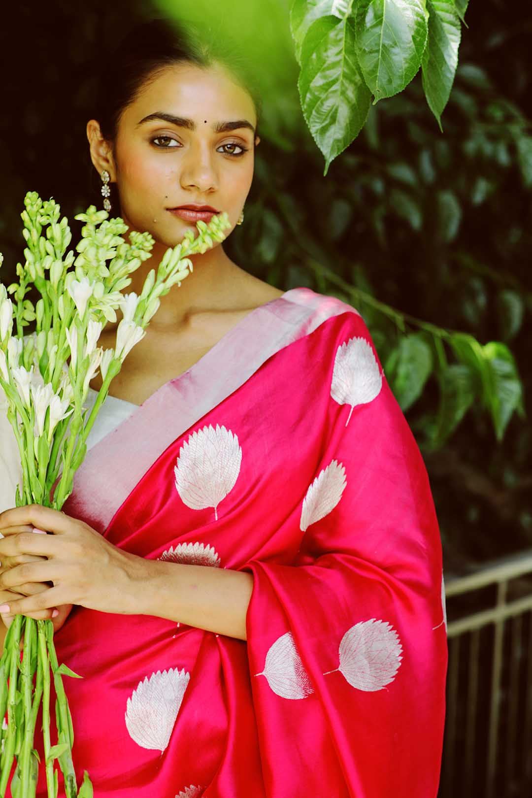 Rani pink pure silk chanderi saree
