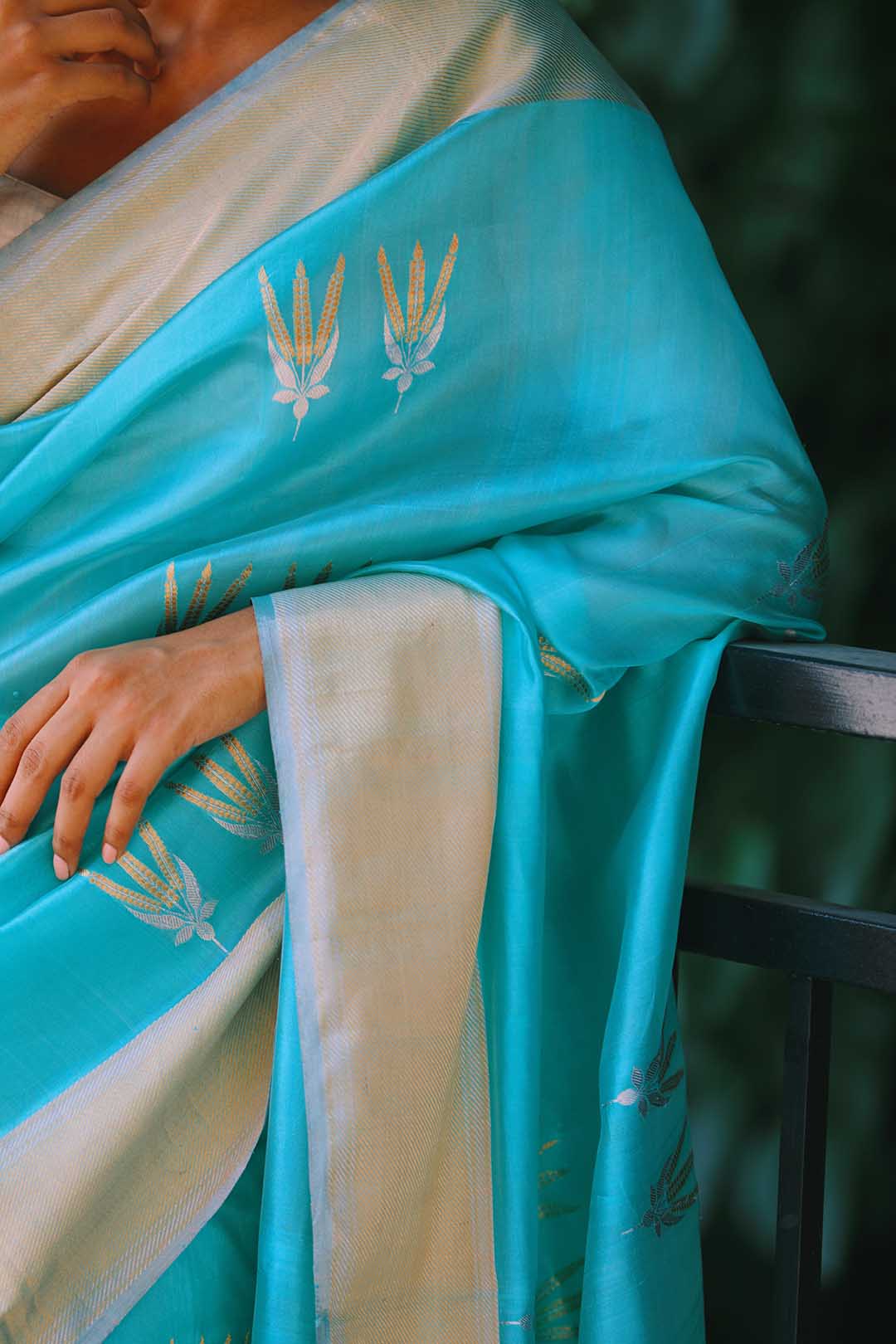 Soft blue pure chanderi silk saree with zari border