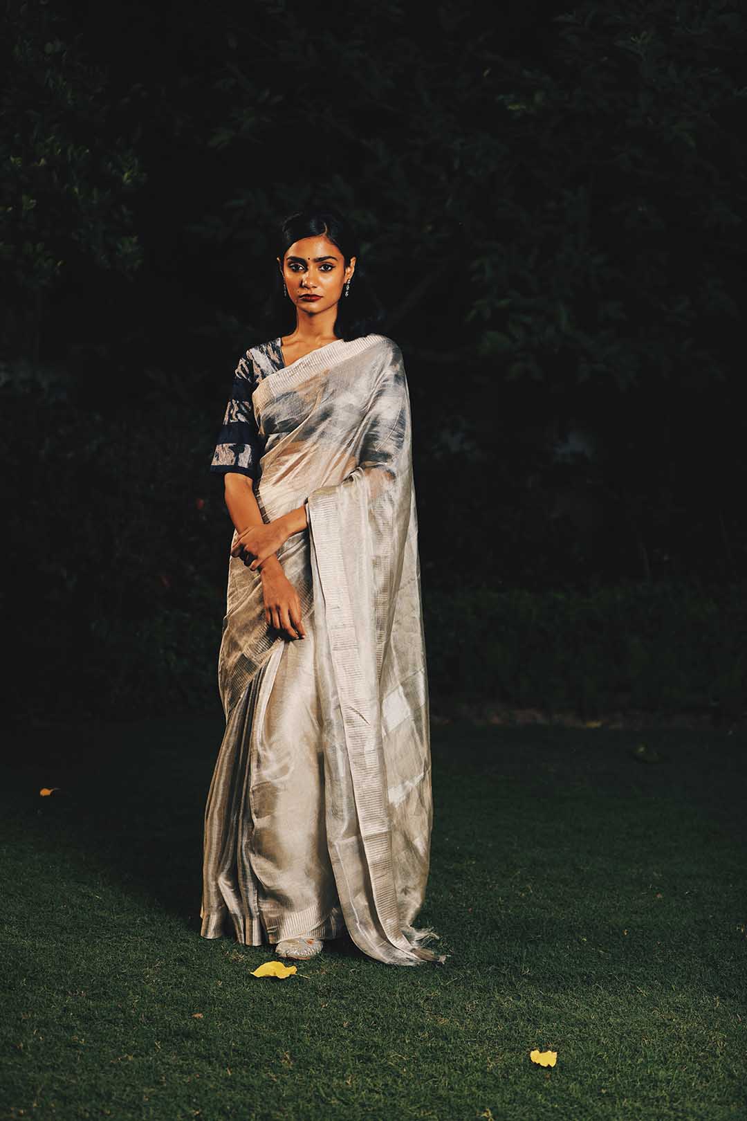 Silver Zari Tissue Saree in Elegant Silver Tones
