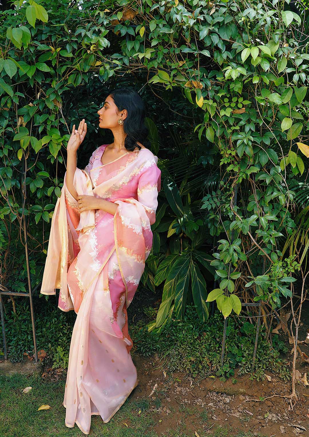 Soft Pink Banarasi Organza Rangkat Saree with Blouse