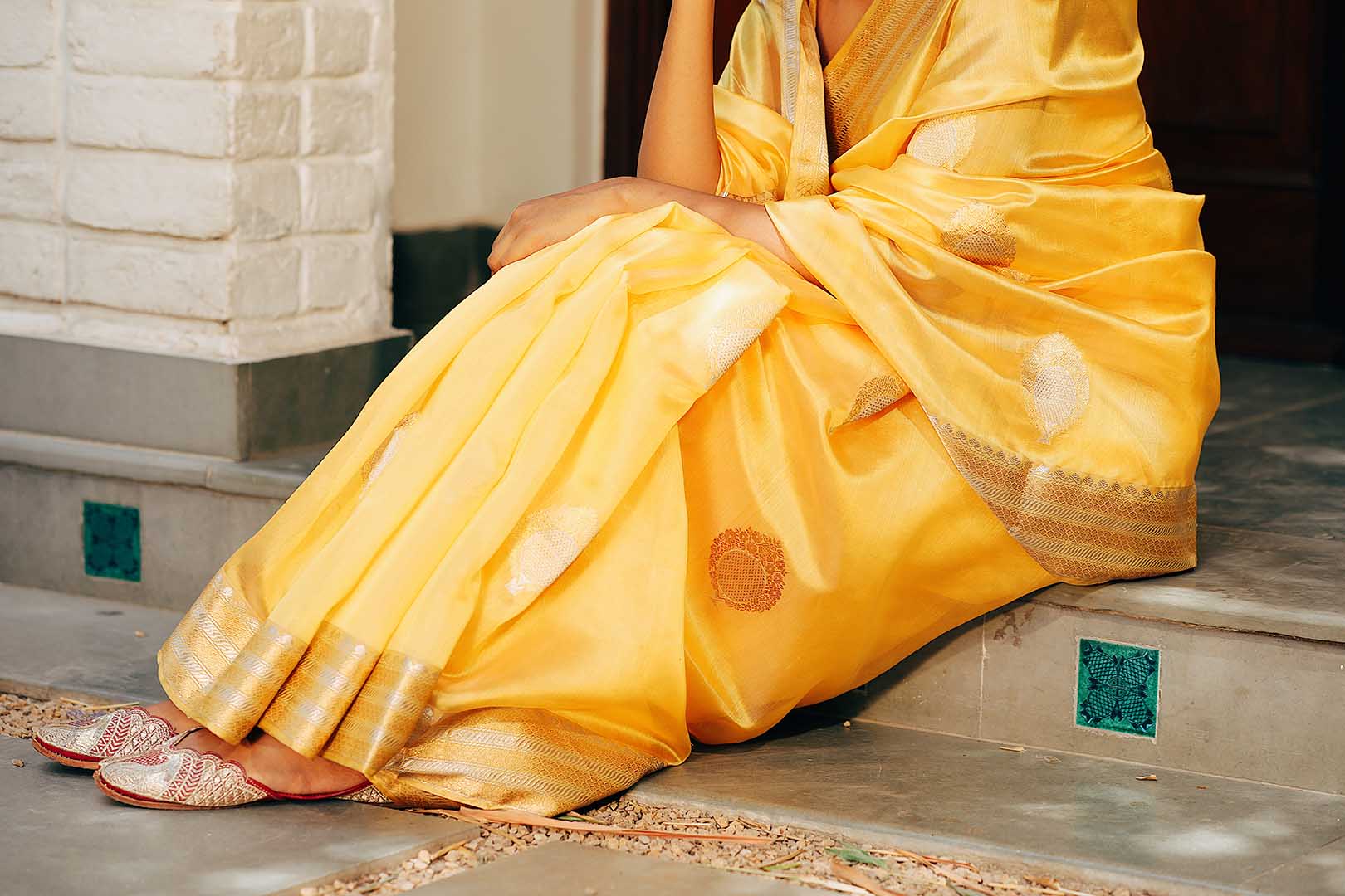 Yellow Pure Chanderi Silk Saree with Zari Border