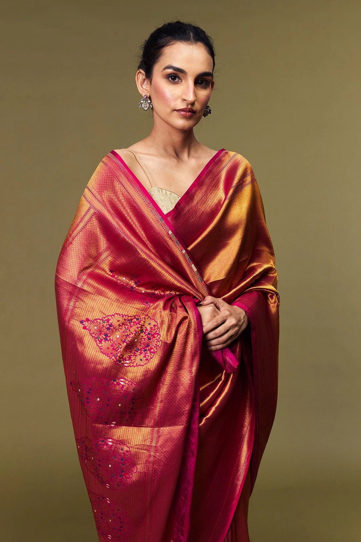 Magenta Katan Silk Banarasi Saree with Silver Zari