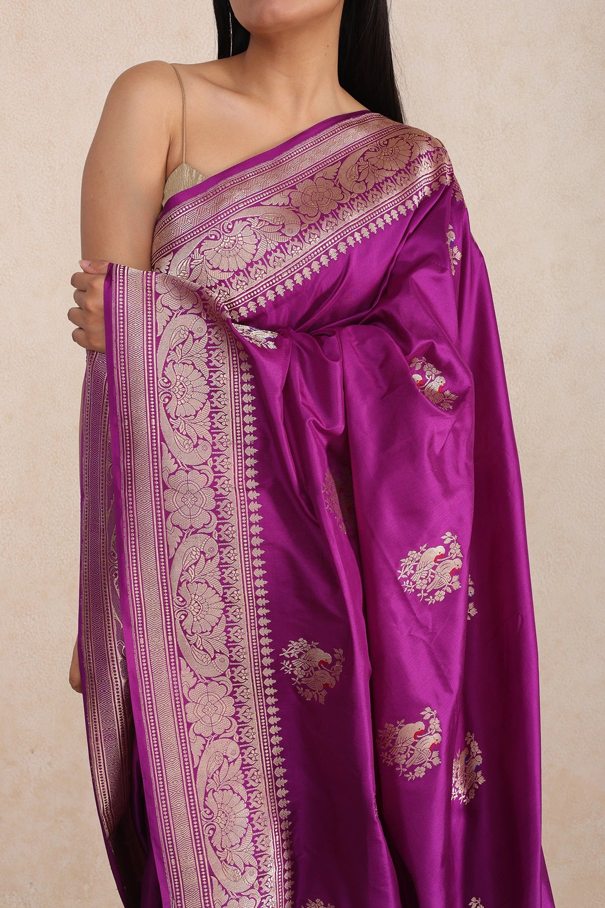 Purple Pure Silk Banarasi Saree with Kadua Weave and Bird Motifs
