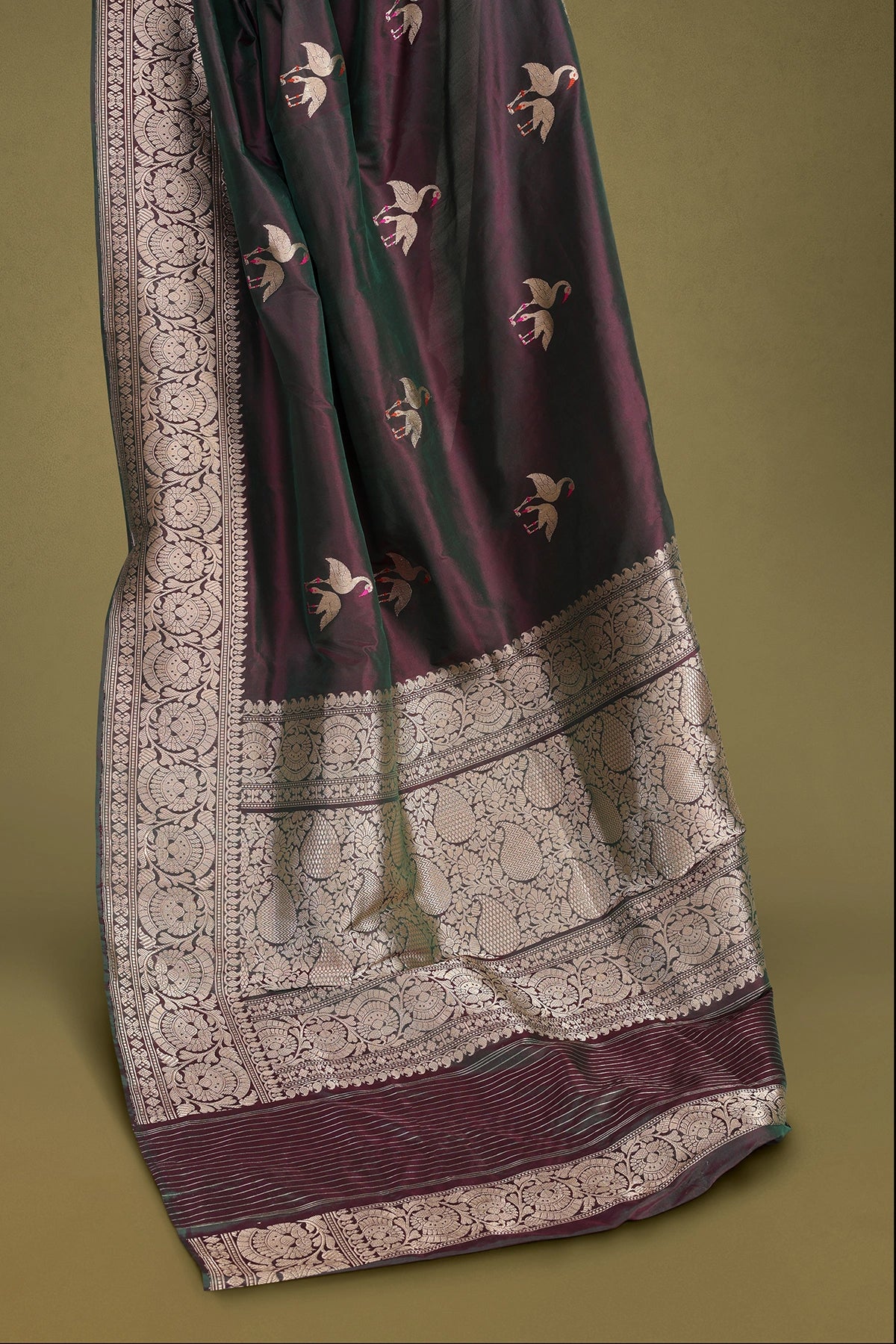 Wine Pure Silk Banarasi Saree with Kadua Swan Motifs