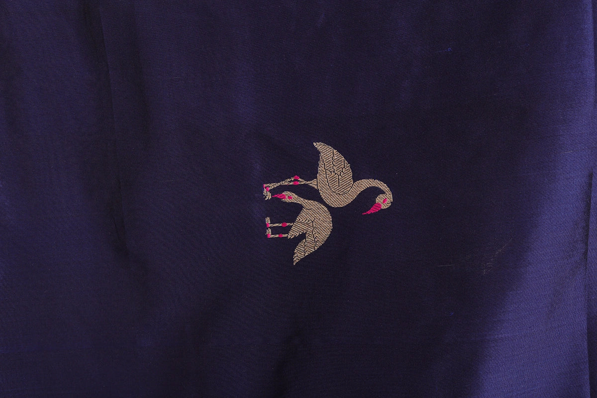 Navy Blue Pure Silk Banarasi Saree with Kadua Swan Motifs