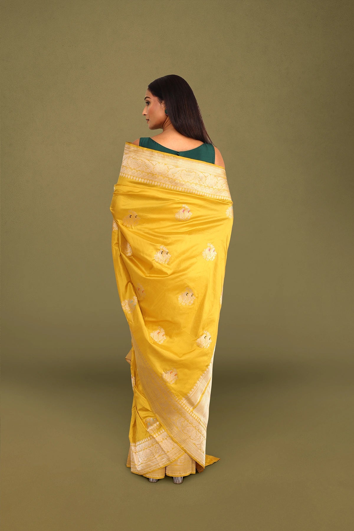 Mustard Yellow Pure Silk Banarasi Saree with Kadua Bird Motifs