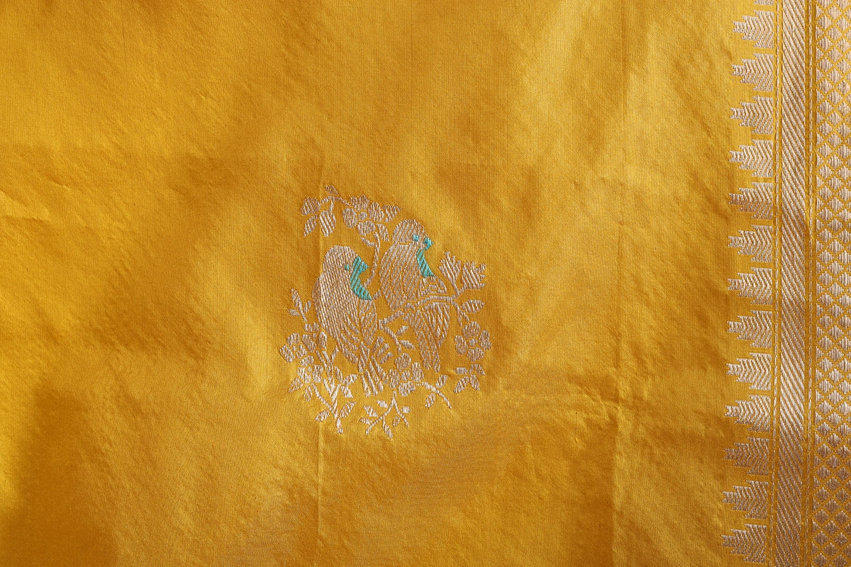 Mustard Yellow Pure Silk Banarasi Saree with Kadua Bird Motifs