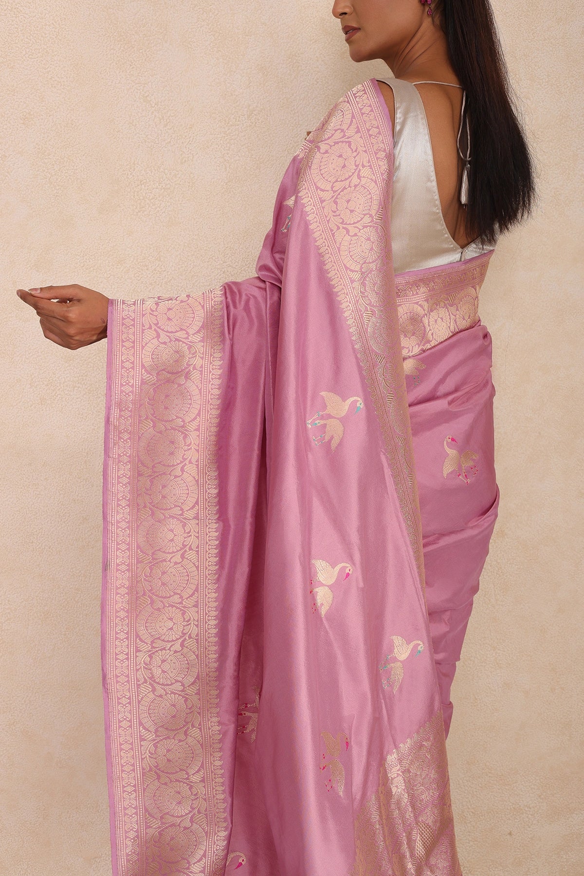 Pink Pure Silk Banarasi Saree with Kadua Swan Motifs