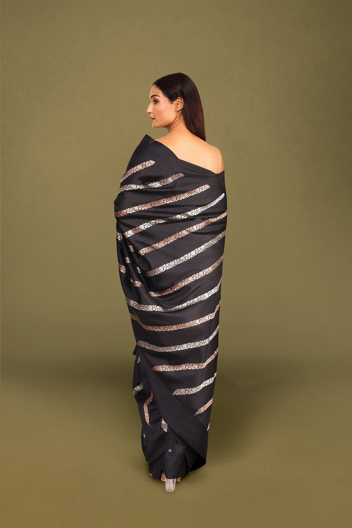 Black Mashru Silk Banarasi Saree with Sona Rupa Zari Work