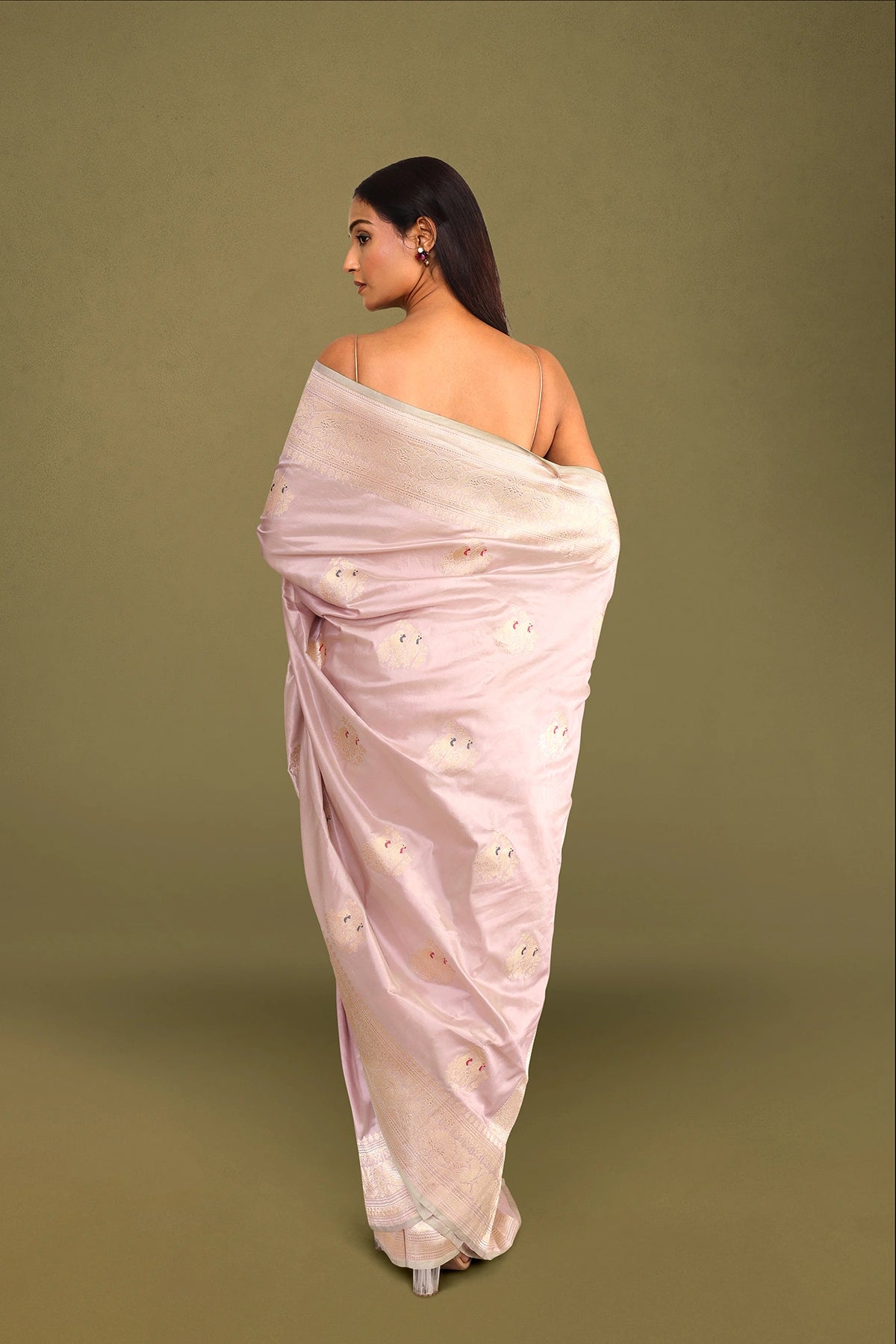 Pastel Pink Pure Silk Banarasi Saree with Kadua Bird Motifs