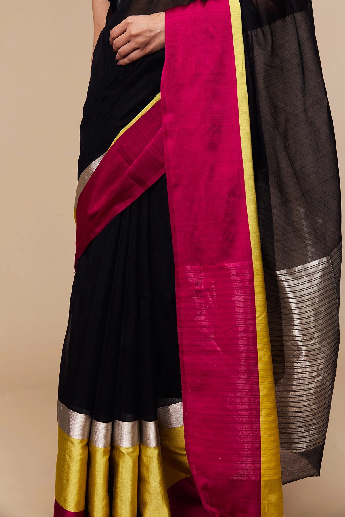 Close-up of zari border on Chanderi cotton saree