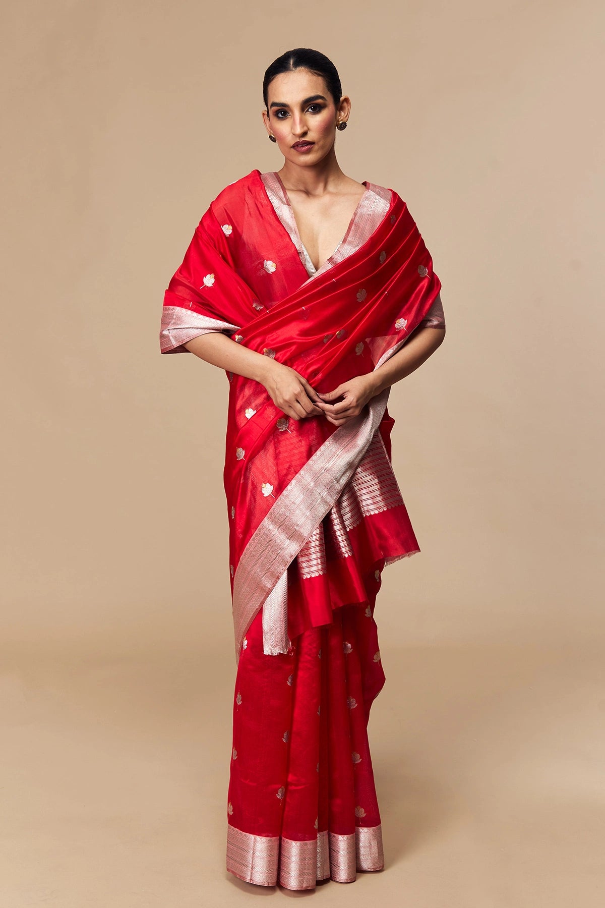 Elegant festive saree look in traditional silk