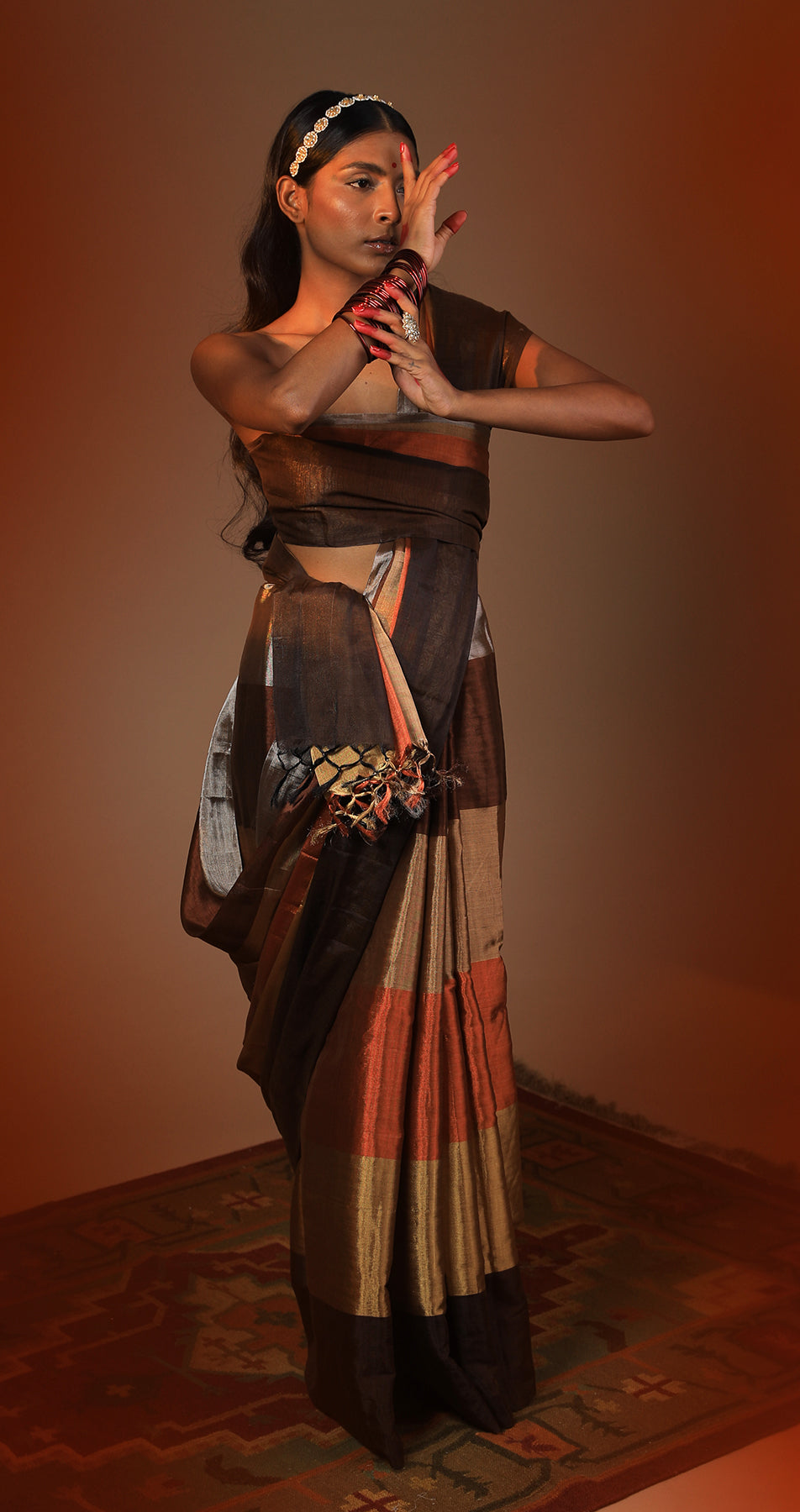 Golden Brown Elegance: A Chanderi Tissue Saree