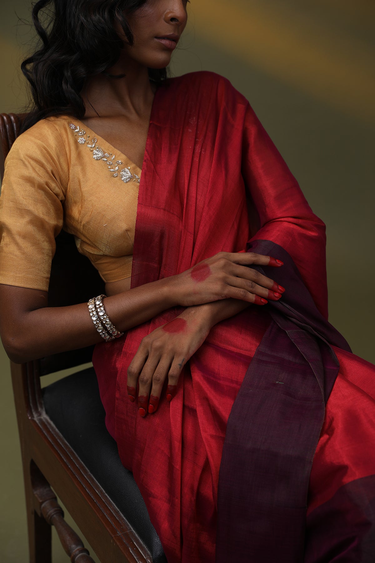 Full tissue chanderi saree in wine and purple color, Chanderi, Madhya Pradesh