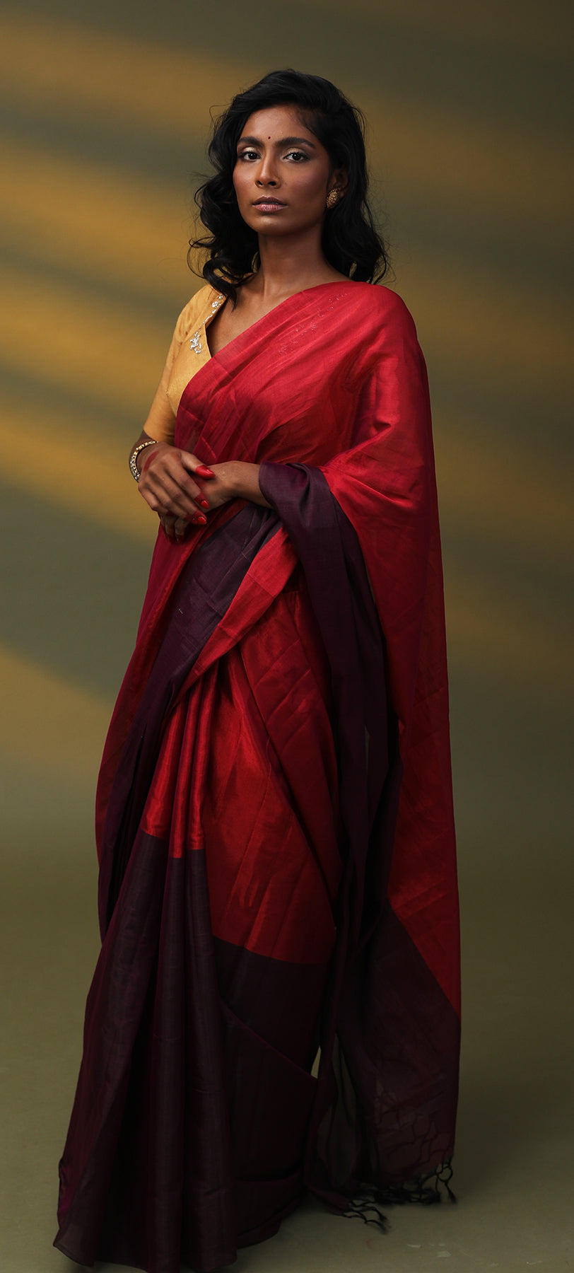 Full tissue chanderi saree in wine and purple color, Chanderi, Madhya Pradesh