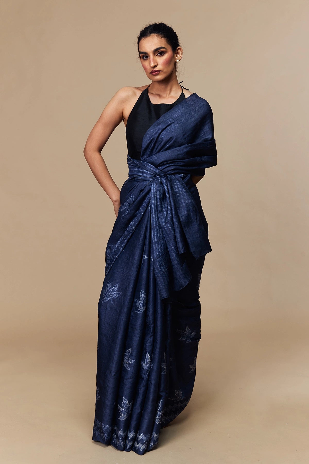 Close-up of leaf patterns created with Shibori technique