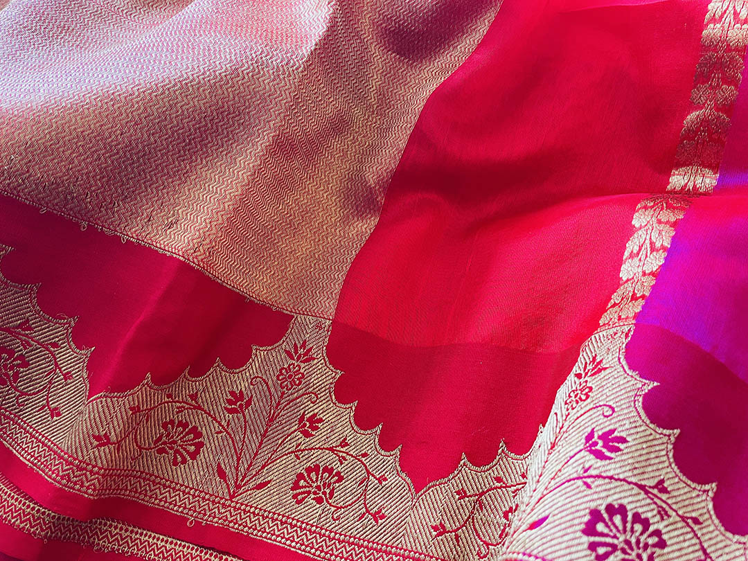 Handwoven Chanderi saree with zari border in soft pastel tones