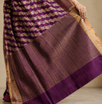 Wine Purple Zig-Zag Chevron Woven Chanderi Handloom Saree with Zari Border