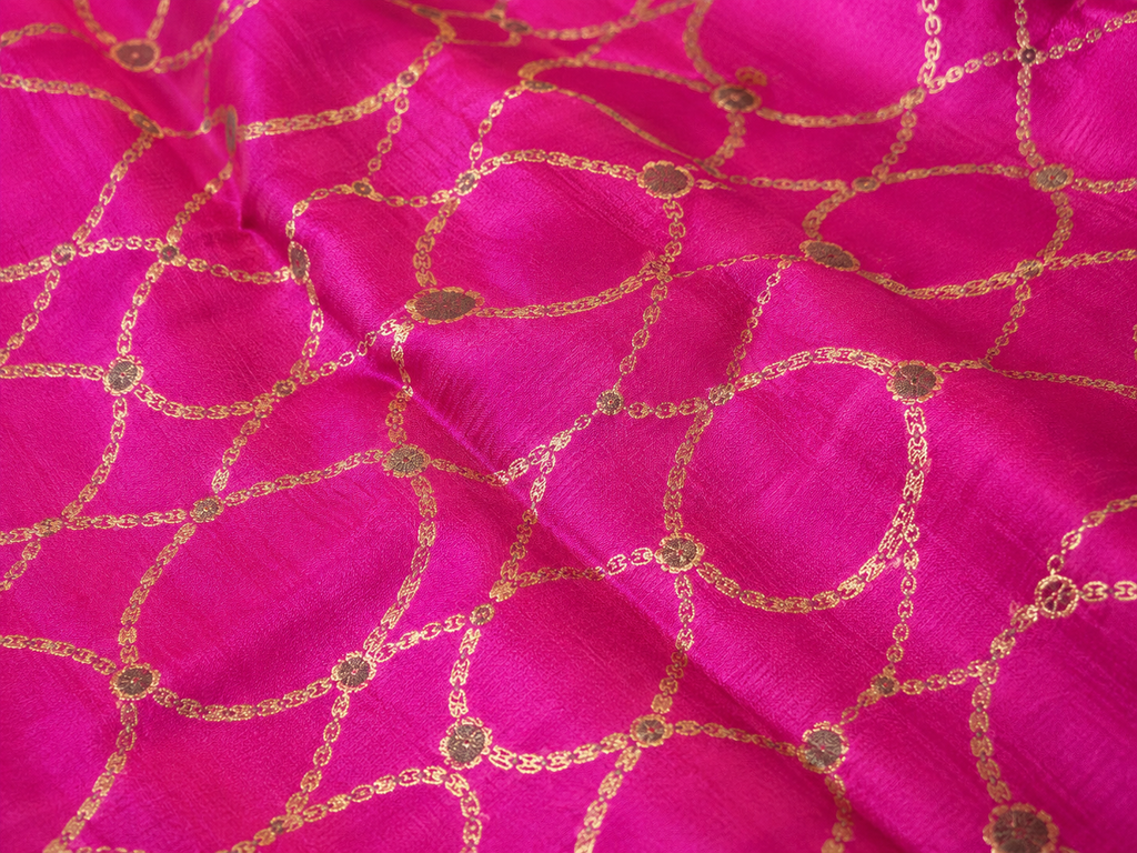 Rani Pink Trellis Jaal Woven Chanderi Handloom Saree with Gold Zari Border