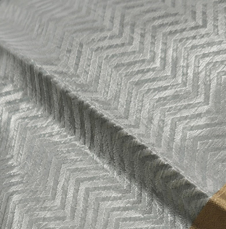 Sage Grey Chevron Textured Woven Chanderi Handloom Saree with Gold Border