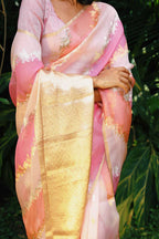 Soft Pink Banarasi Organza Rangkat Saree with Blouse
