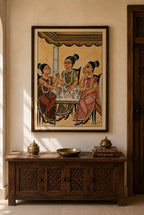 Hand-Painted Kalighat Art – Bengali Women at a Social Gathering