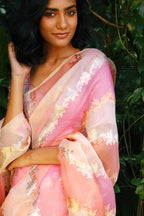 Soft Pink Banarasi Organza Rangkat Saree with Blouse