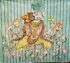 Hand-painted Kalamkari wall art of Lord Varaha with lotus pond in Srikalahasti style