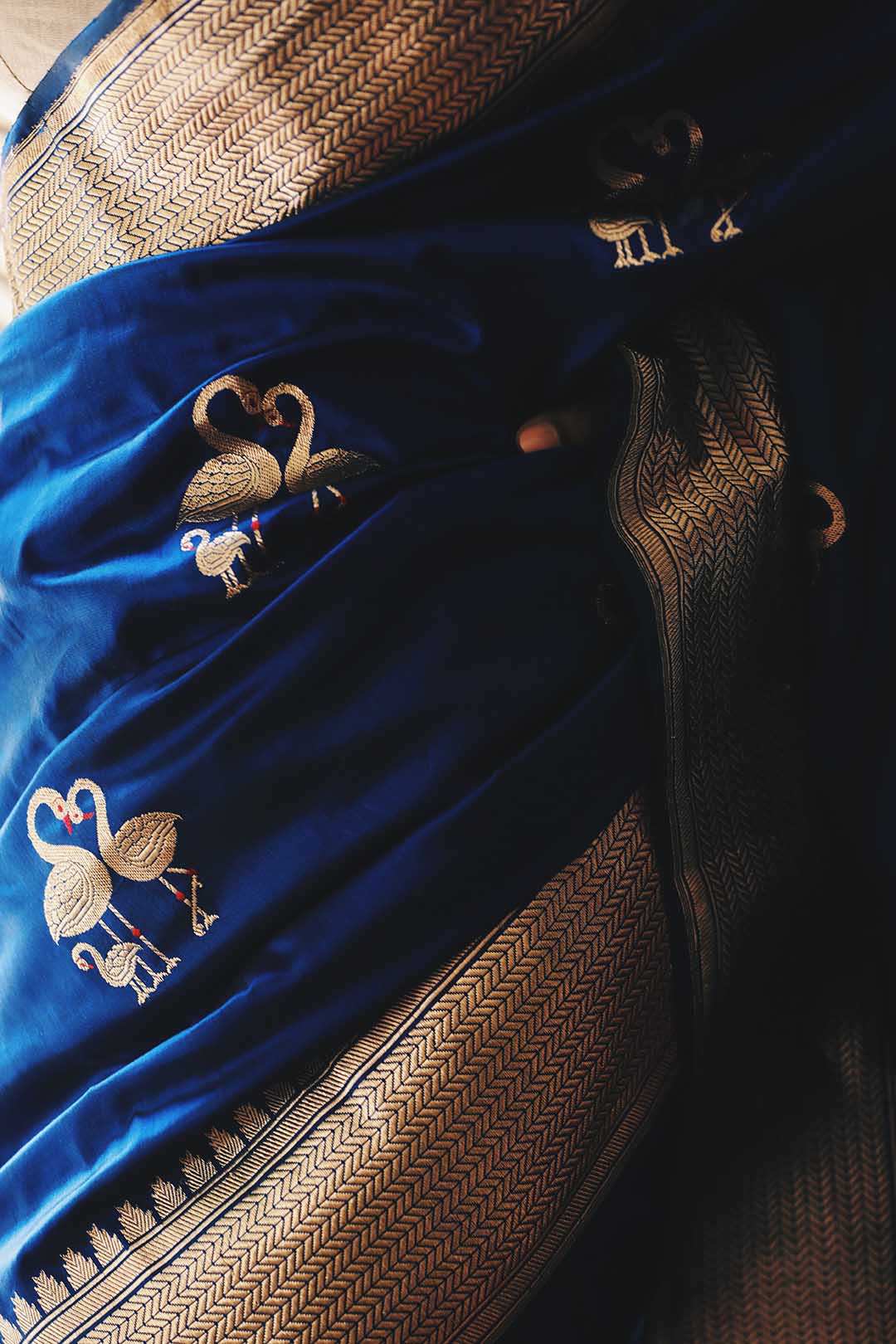 Royal Blue pure banarasi silk saree with swan motifs