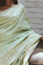 Pista  colour pure banarasi silk saree with Bird motifs