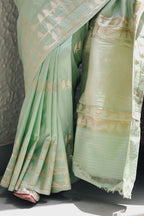 Pista  colour pure banarasi silk saree with Bird motifs