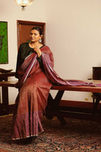 Handspun linen saree with zari work