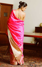 Pink chanderi silk saree with mashru zari border