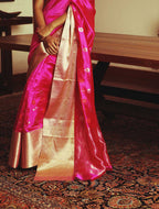 Pink chanderi silk saree with mashru zari border