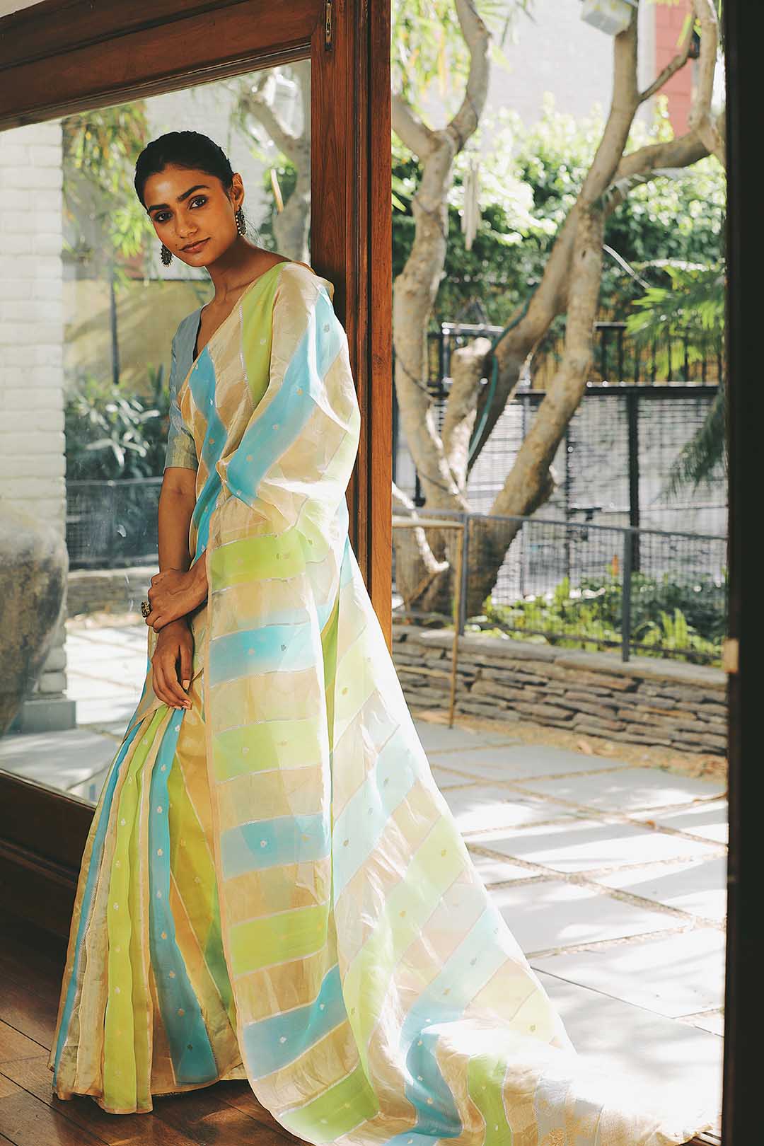 Multicolour pure organza banarasi Rangkat saree