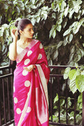 Rani pink pure silk chanderi saree