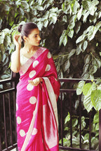 Rani pink pure silk chanderi saree