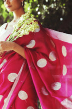 Rani pink pure silk chanderi saree