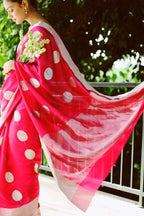 Rani pink pure silk chanderi saree