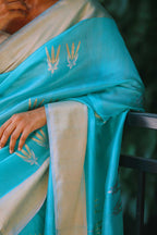 Soft blue pure chanderi silk saree with zari border