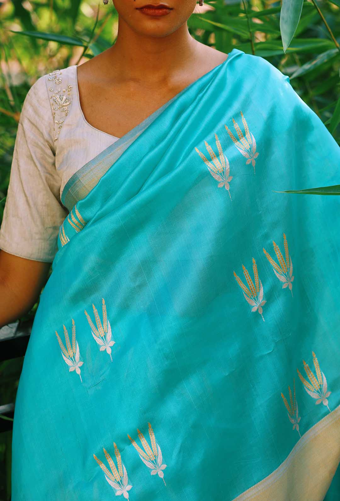 Soft blue pure chanderi silk saree with zari border