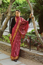 Carmine Tussar Silk Shibori Saree