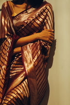 Wine Banarasi Silk Saree with Gold Zari Weaving
