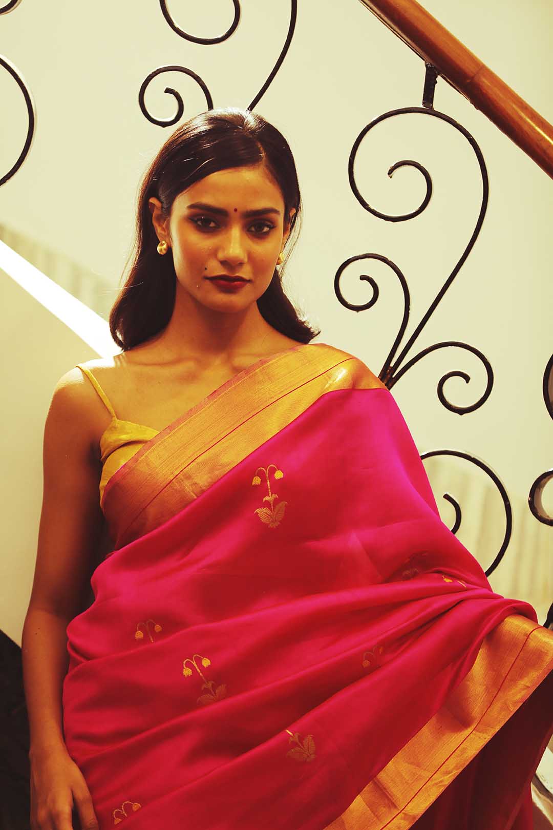 Regal Charm : handwoven chanderisilk saree with gold border