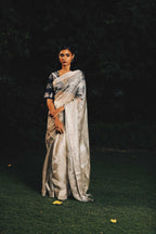 Silver Zari Tissue Saree in Elegant Silver Tones