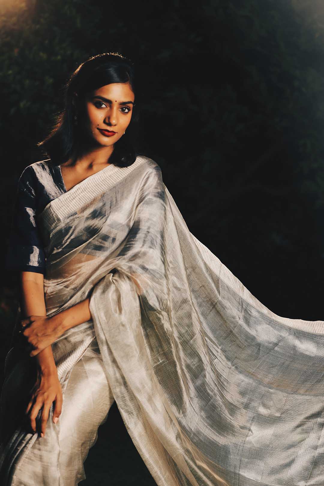 Golden silk zari tissue saree
